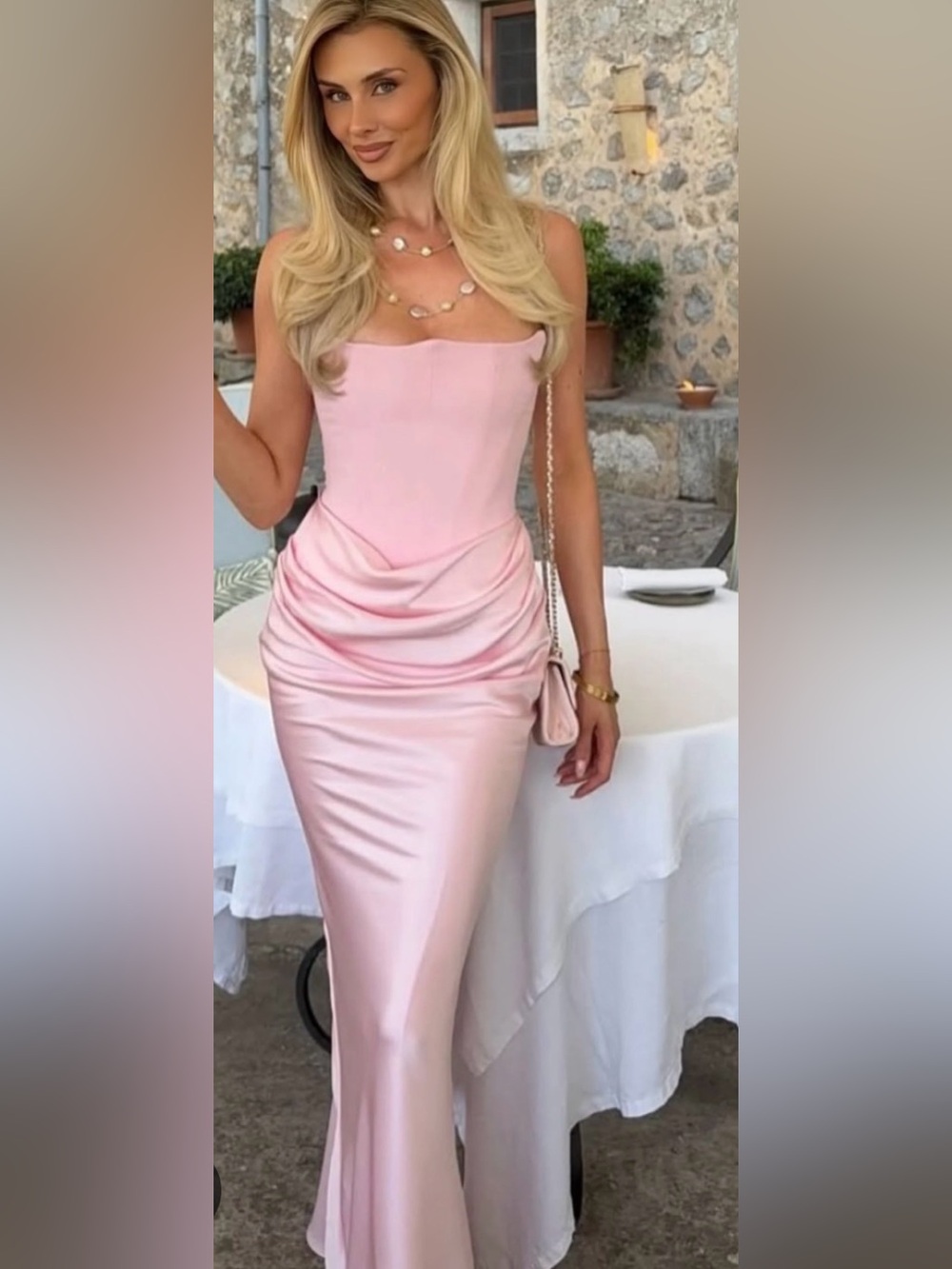 Strapless Pink Satin Evening Gown - Picture 5 of 11